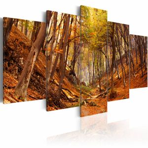 Schilderij - Oranje Herfst, 5luik , premium print op canvas