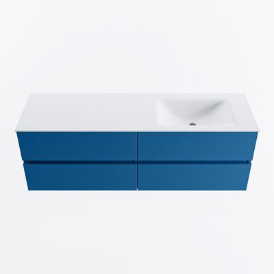 MONDIAZ VICA 150cm badmeubel onderkast Jeans 4 lades. Wastafel CLOUD rechts zonder kraangat, kleur Talc.