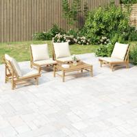 5-delige Loungeset met kussens bamboe crèmewit