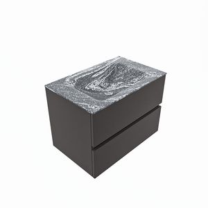 MONDIAZ VICA-DLUX 70cm badmeubel onderkast Dark grey 2 lades. Inbouw wastafel CLOUD midden zonder kraangat, kleur Lava, en spiegel model SPOT