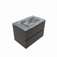 MONDIAZ VICA-DLUX 70cm badmeubel onderkast Dark grey 2 lades. Inbouw wastafel CLOUD midden zonder kraangat, kleur Lava, en spiegel model SPOT