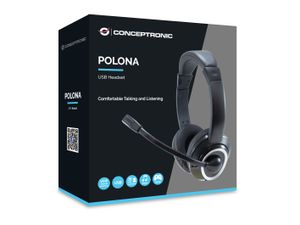 Conceptronic POLONA 01B Over Ear headset Telefoon Kabel Stereo Zwart Afstandsbediening, Volumeregeling, Microfoon uitschakelbaar (mute)