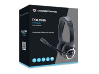 Conceptronic POLONA 01B Over Ear headset Telefoon Kabel Stereo Zwart Afstandsbediening, Volumeregeling, Microfoon uitschakelbaar (mute) - thumbnail