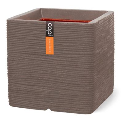 Pot vierkant Rib NL 40x40x40 warm taupe bloempot - Capi europe