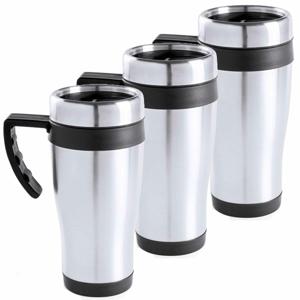 RVS thermosbeker/warmhoud koffiebeker - 3x - zwart - 500 ml - Isoleerbekers/reisbekers