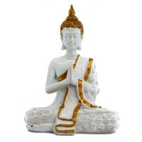 Thaise Boeddha Beeld Mediterend Polyresin Wit - 14 x 9 x 20 cm - thumbnail