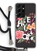 Hello in flowers: Samsung Galaxy S21 Ultra Transparant Hoesje met koord