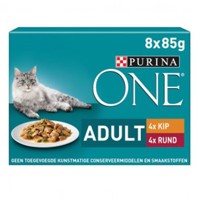 Purina One Adult reepjes in saus met kip, rund en groenten natvoer kat (8x85g) 8 x 85 g