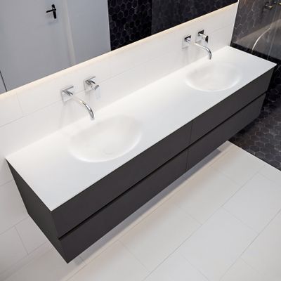 Mondiaz Vica Moon badmeubel antraciet mat 200 cm 4 lades solid surface dubbele spoelbak zonder kraangat