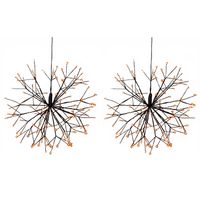 Set van 2x stuks verlichte figuren hangdecoratie lichtbol/decoratie bol zwart met warm wit licht 30 - kerstverlichting f