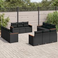 12-delige Loungeset met kussens poly rattan zwart