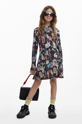 Skaterjurk met katten en lange mouwen - BLACK - 11/12