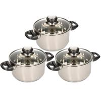 RVS kookpannen set - 3x stuks - met glazen deksels - pannenset - Dia 16 - 20 - 24 cm