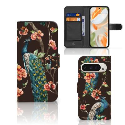 Google Pixel 9 | 9 Pro | Telefoonhoesje | Met pasjeshouder | Pauw met Bloemen