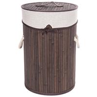 CM Wasmand - stof met hout look - met deksel - opvouwbaar - bruin - 28 x 42 cm