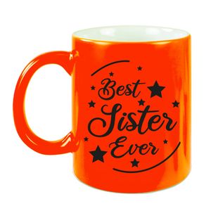 Best Sister Ever cadeau mok / beker neon oranje 330 ml - verjaardag / bedankje - kado zus/ zusje   -