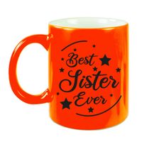 Best Sister Ever cadeau mok / beker neon oranje 330 ml - verjaardag / bedankje - kado zus/ zusje   -