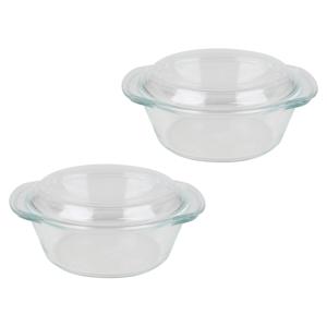 Chef Traiteur Ovenschaal van borosilicaat glas met deksel - 2x - rond - 1.5 Liter - 24 x 21 x 10 cm