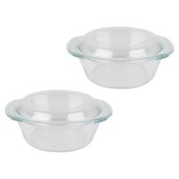 Chef Traiteur Ovenschaal van borosilicaat glas met deksel - 2x - rond - 1.5 Liter - 24 x 21 x 10 cm