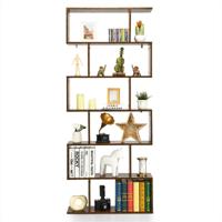 6-Laags Boekenkast Vrijstaande S-vormige Stijl Boekenplank met Anti-kantelbeveiliging Z-ontworpen Houten Plank Bruin/Wit/Zwart