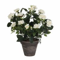 Witte Rosa/rozen kunstplant 33 cm in grijze pot