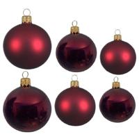 Glazen kerstballen pakket donkerrood glans/mat 26x stuks diverse maten - Kerstbal