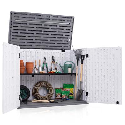 Outdoor Tuinkast HDPE Horizontale Tuinbox met 3 Verstelbare Planken Afsluitbaar Deksel en Deuren