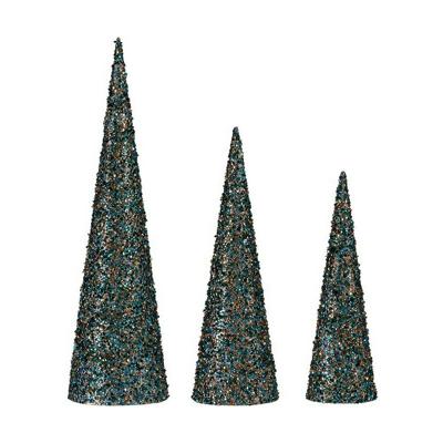 Decoratie Kerstmis Kegels Pailletten Blauw Gouden Plastic