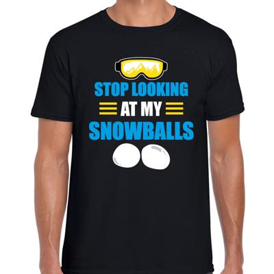 Apres ski t-shirt Stop looking at my snowballs - zwart - heren - Wintersport - Foute outfit