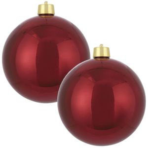 2x Grote kunststof decoratie kerstbal donkerrood 25 cm