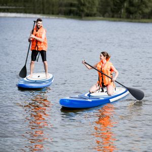 Opblaasbaar Paddle Board met Verstelbare Paddle Draagbaar SUP Board 335 x 80 x 15 cm Blauw + Wit