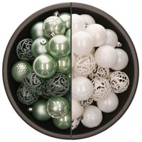 74x stuks kunststof kerstballen mix van mintgroen en wit 6 cm - Kerstbal - thumbnail