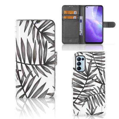 OPPO Find X3 Lite Hoesje Leaves Grey | Portemonnee hoesje OPPO Find X3 Lite Hoesje Leaves Grey | Portemonnee hoesje