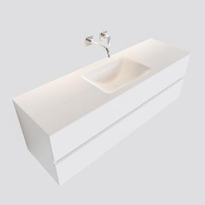 MONDIAZ VICA Badkamermeubelset - 150cm - 2 lades - wasbak Cloud midden - 0 kraangaten - solid surface talc PC75341088