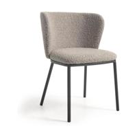 Kave Home Ciselia eetkamerstoel bouclé Lichtgrijs poot zwart