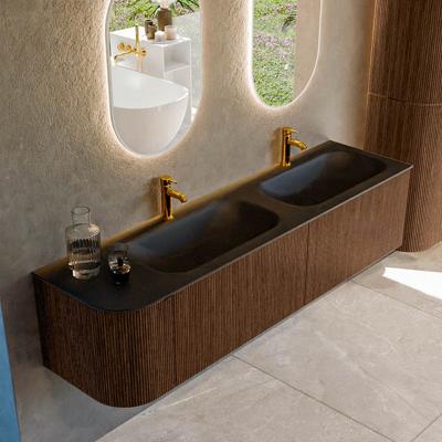 Badmeubel Mondiaz Kurve | 175 cm | Meubelkleur Walnut | Wastafelkleur Urban | Dubbele spoelbak | 2 kraangaten