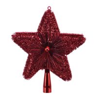 Kerstboom piek kunststof rood met glitters 23 cm   -