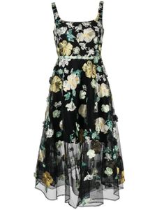 Marchesa Notte robe mi-longue à fleurs brodées - Noir