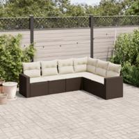 6-delige Loungeset met kussens poly rattan bruin