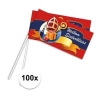 Sinterklaas zwaaivlaggetjes - 100x stuks - plastic - handvlaggetjes - Intocht