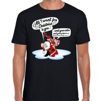 Fout Kerst shirt zingende kerstman met gitaar zwart voor heren