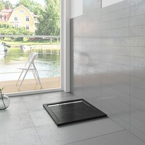 Douchebak Mat Zwart Natuursteen Look Daisy Vierkant 80X80 Polystone (Exclusief Sifon)