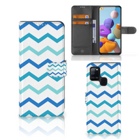 Samsung Galaxy A21s Telefoon Hoesje Zigzag Blauw - thumbnail