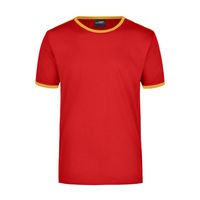 Basic ringer shirt rood met gele strepen voor heren