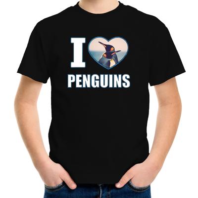 I love penguins t-shirt - met dieren foto van een pinguin - zwart - kinderen I love penguins t-shirt - met dieren foto van een pinguin - zwart - kinderen