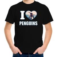I love penguins t-shirt - met dieren foto van een pinguin - zwart - kinderen