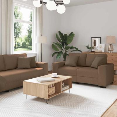 2-delige Loungeset met kussens stof bruin