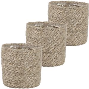 3x stuks naturel rotan planten pot mand van gedraaid jute/riet H12 en D12 cm