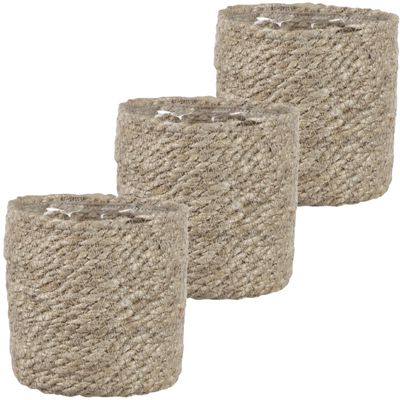 3x stuks naturel rotan planten pot mand van gedraaid jute/riet H12 en D12 cm