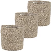 3x stuks naturel rotan planten pot mand van gedraaid jute/riet H12 en D12 cm - thumbnail